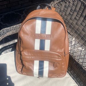 Coach Men's Charles In Varsity F72237 Dark Saddle/Midnight Calf Leather Backpack